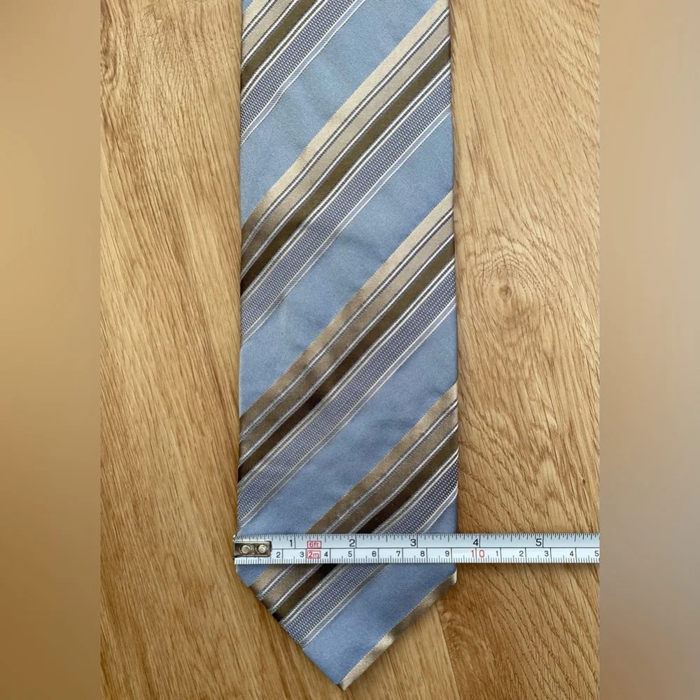 Giorgio Armani Blue Tan Gold Striped Tie 100% silk vintage